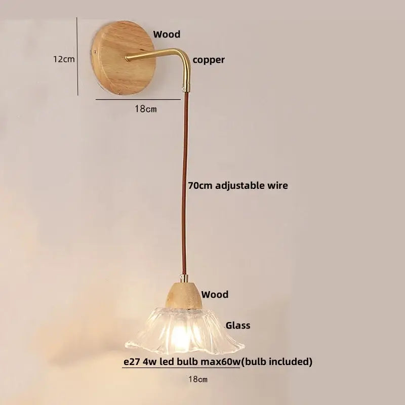 Wood Brass Glass Wall Light