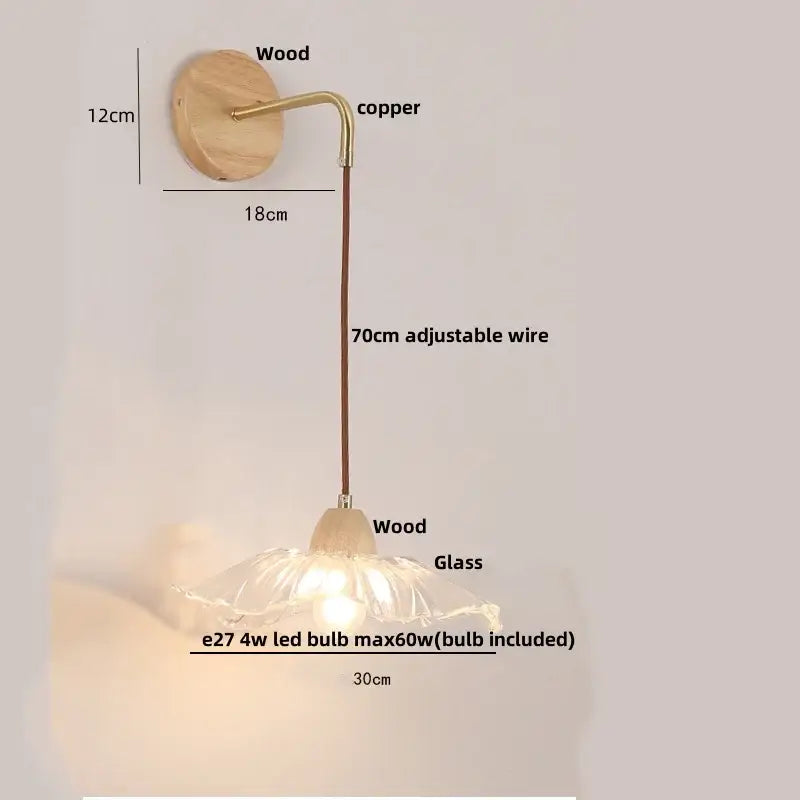 Wood Brass Glass Wall Light