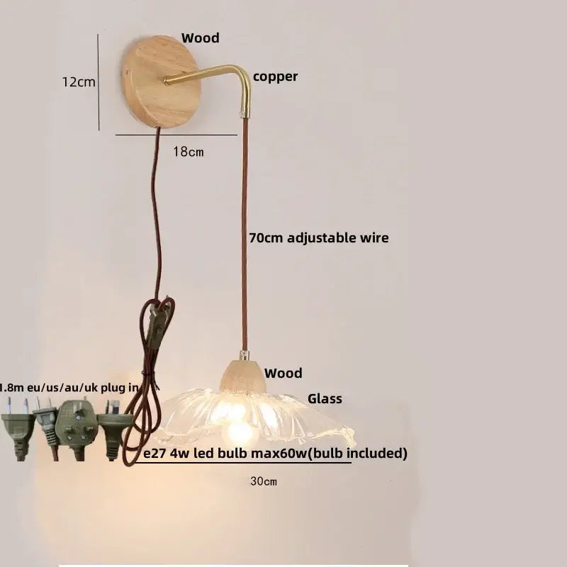 Wood Brass Glass Wall Light