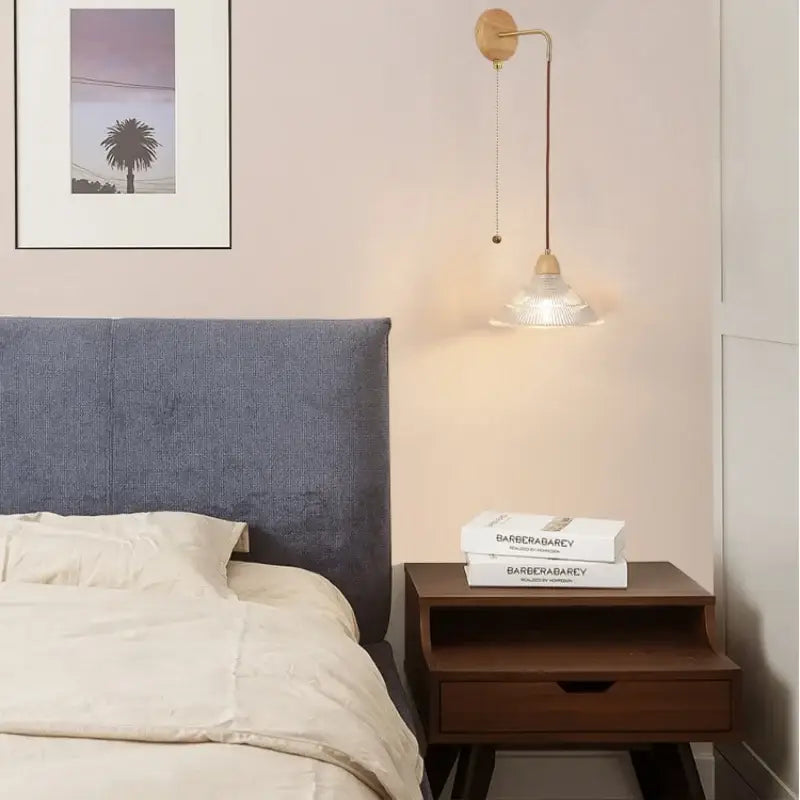 Wood Brass Glass Wall Light