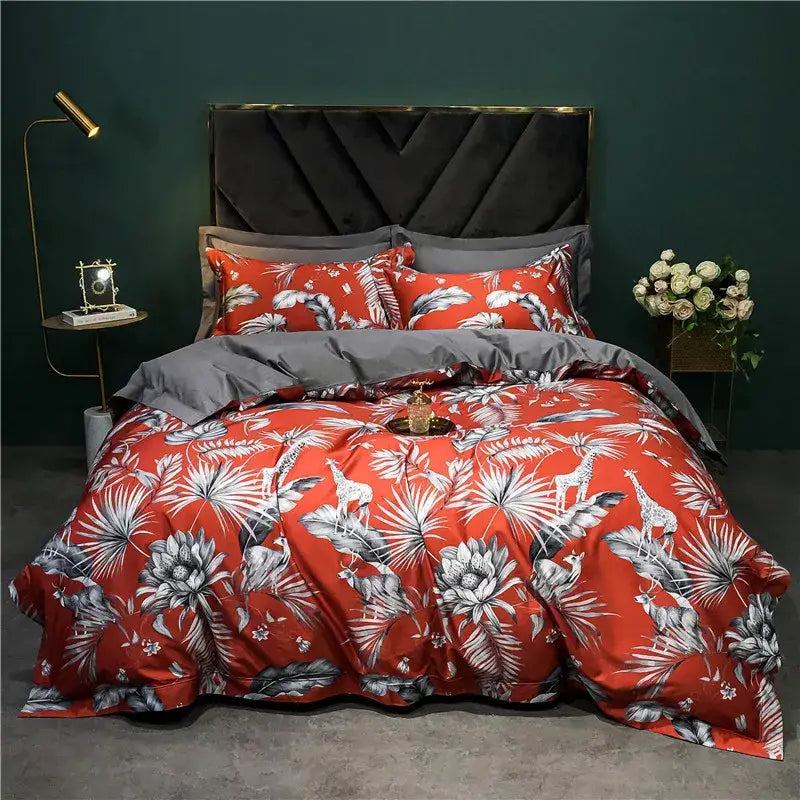 Green Floral Bird 1400TC Cotton Bedding