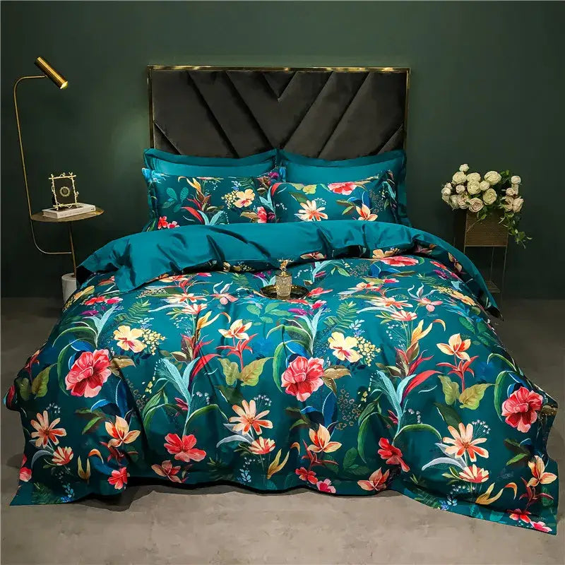 Green Floral Bird 1400TC Cotton Bedding
