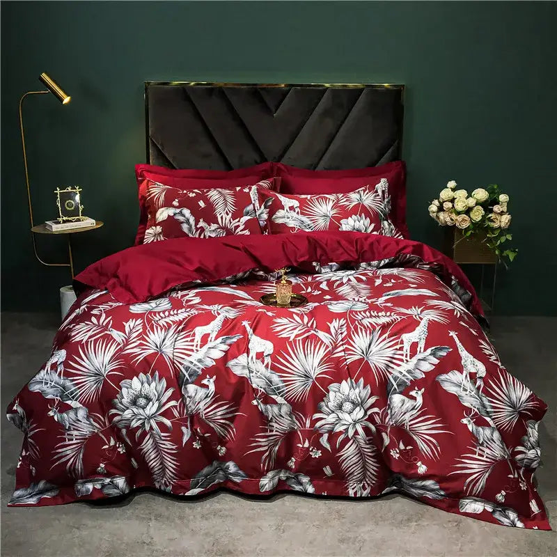 Green Floral Bird 1400TC Cotton Bedding
