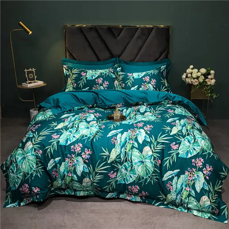 Green Floral Bird 1400TC Cotton Bedding
