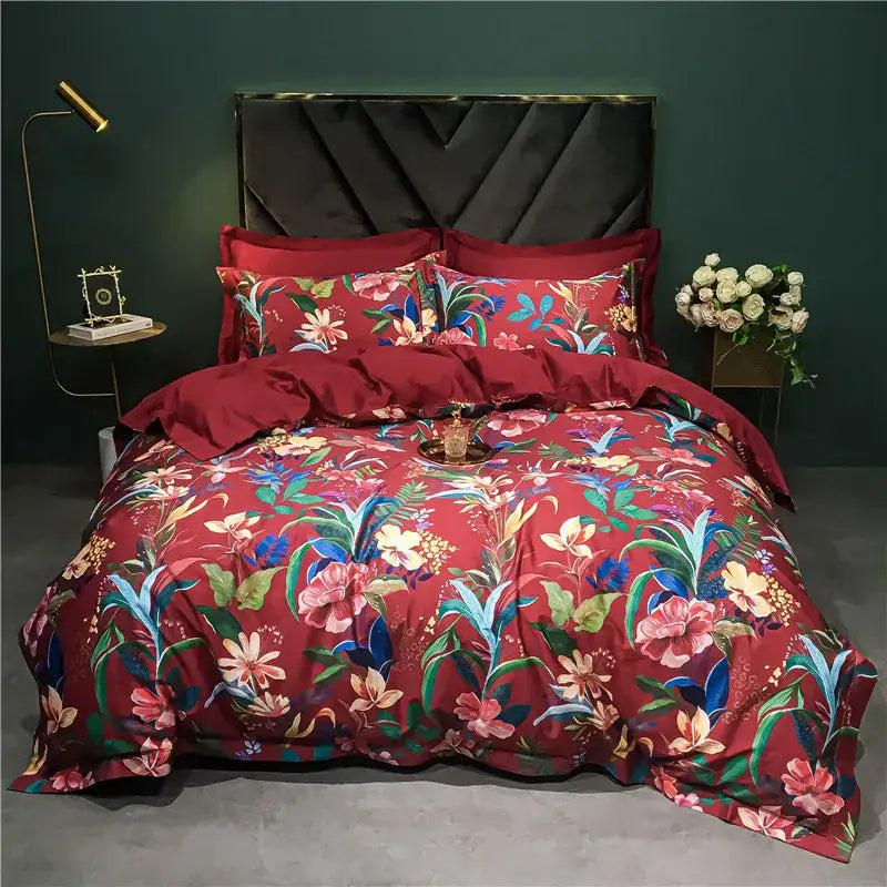 Green Floral Bird 1400TC Cotton Bedding
