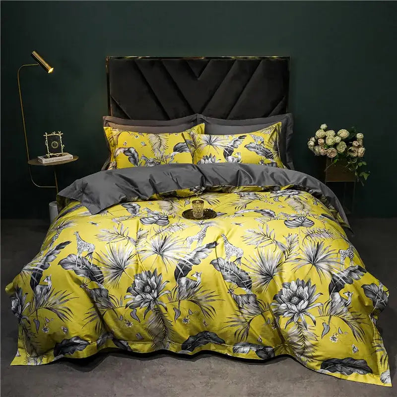 Green Floral Bird 1400TC Cotton Bedding