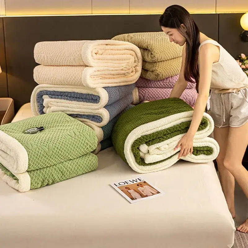 Green Velvet Autumn Blanket