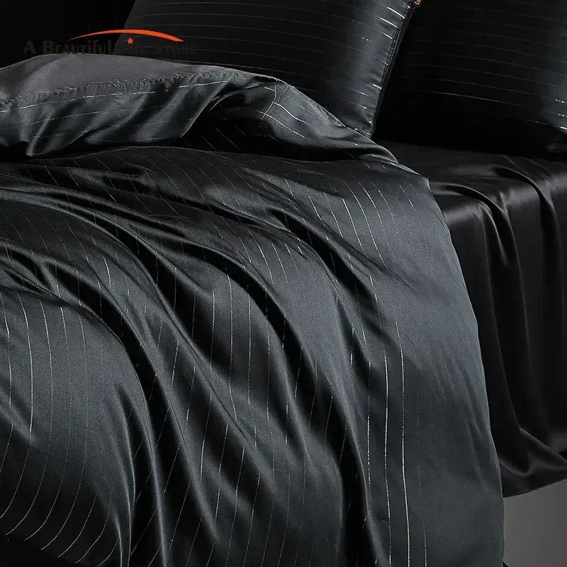 Gray Silver Pinstripe Duvet Set