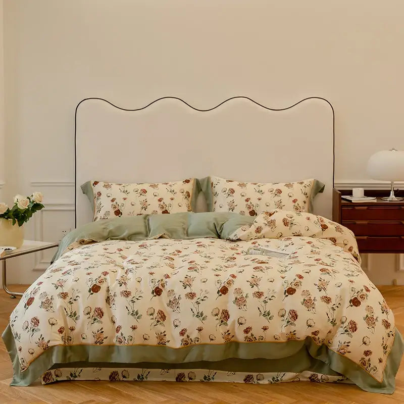 Blue Pink Cotton Bedding Set