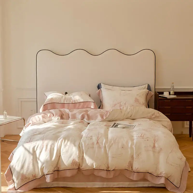 Blue Pink Cotton Bedding Set