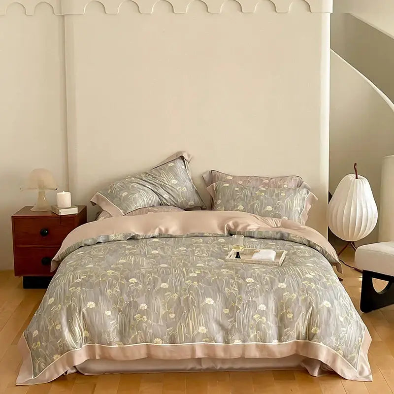 Blue Pink Cotton Bedding Set