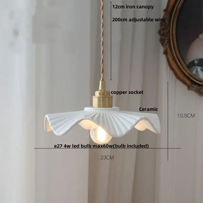 White Ceramic Pendant Lamp with Brass Socket