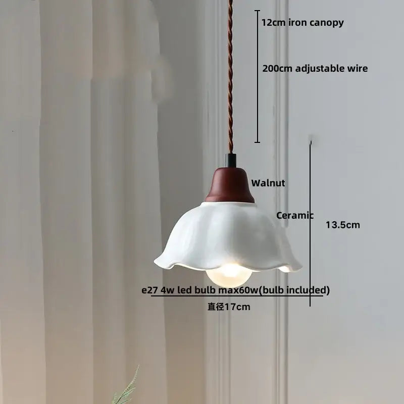 White Ceramic Pendant Lamp with Brass Socket