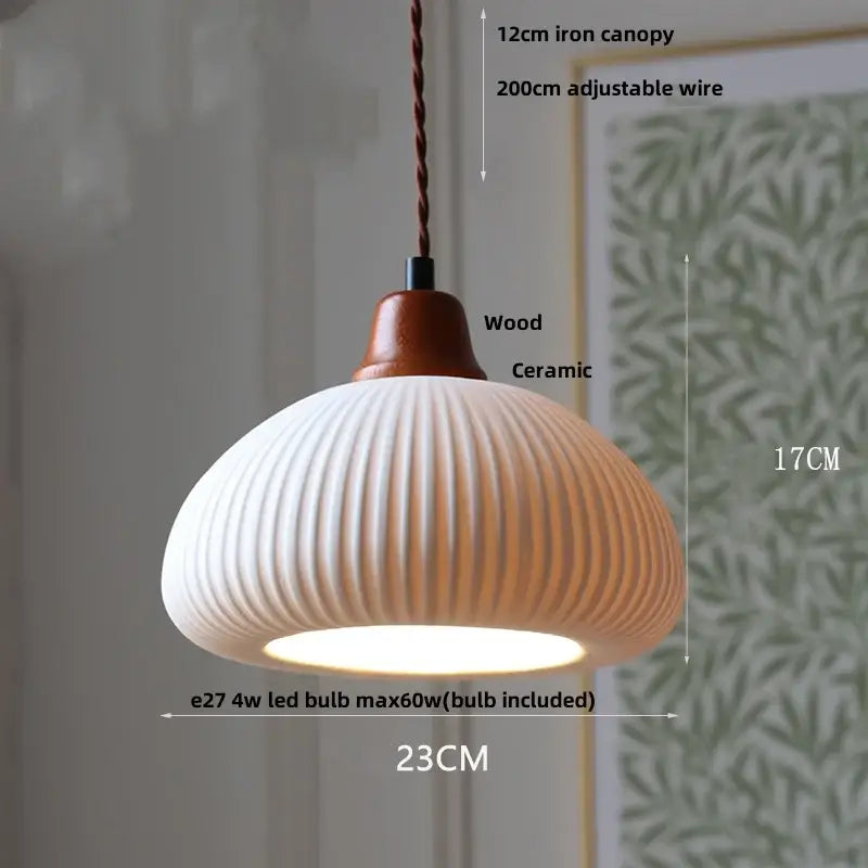 White Ceramic Pendant Lamp with Brass Socket