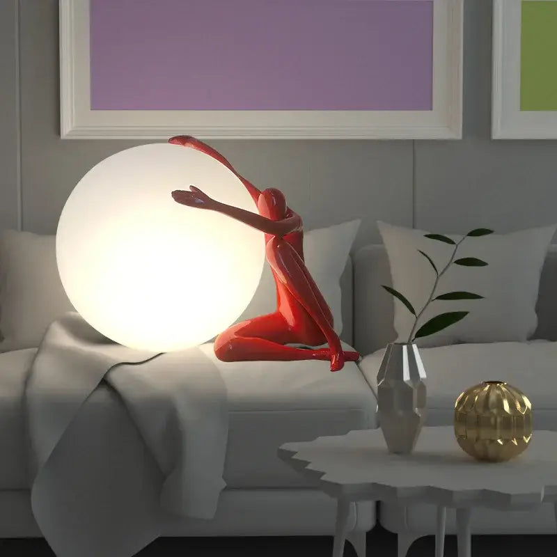 Black Red Glass Table Lamp
