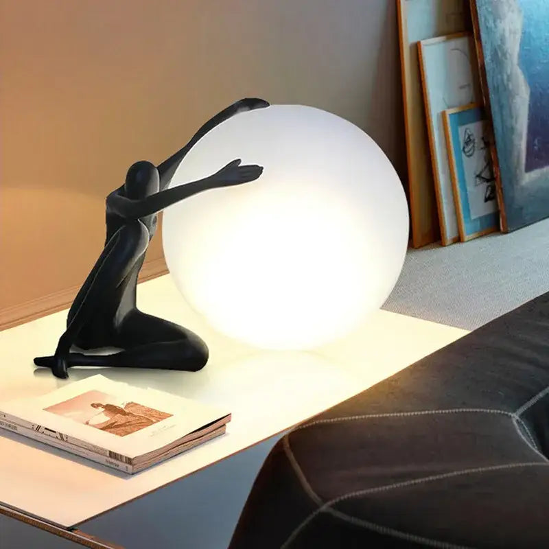 Black Red Glass Table Lamp