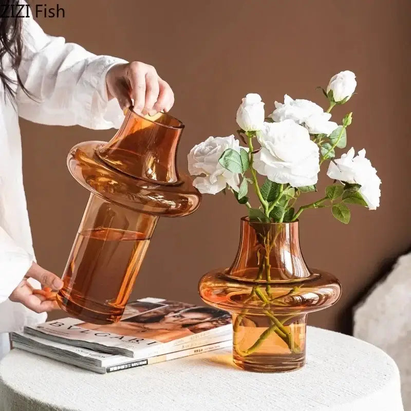 Amber Tiered Glass Vase