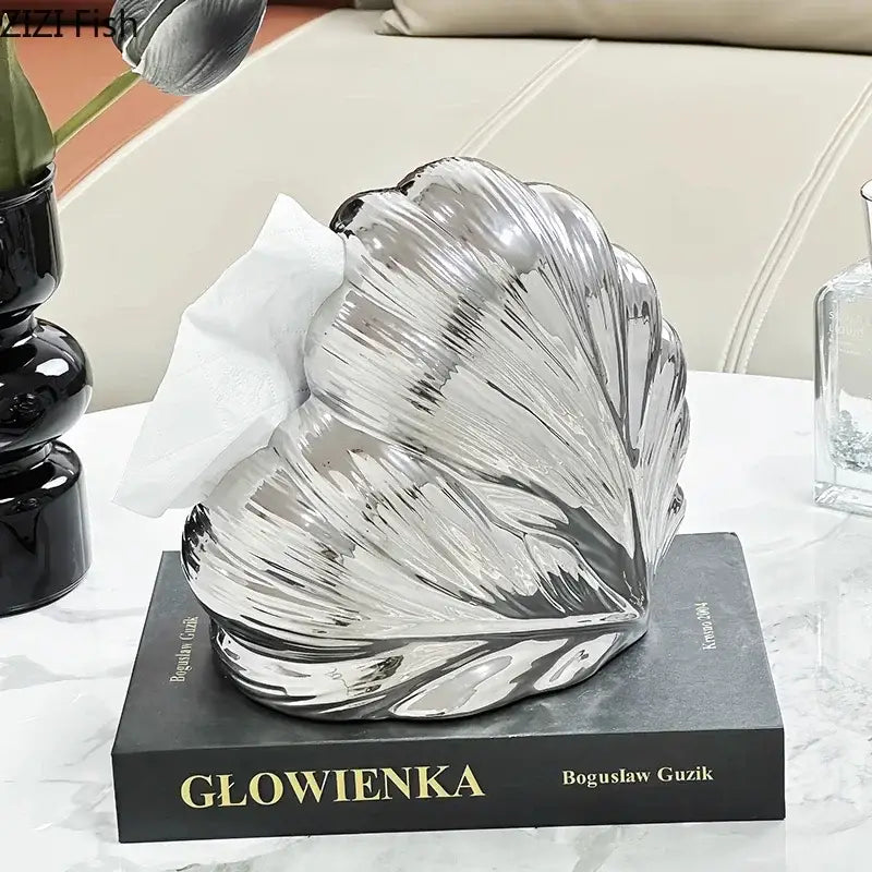 White Silver Ceramic Tissue Box