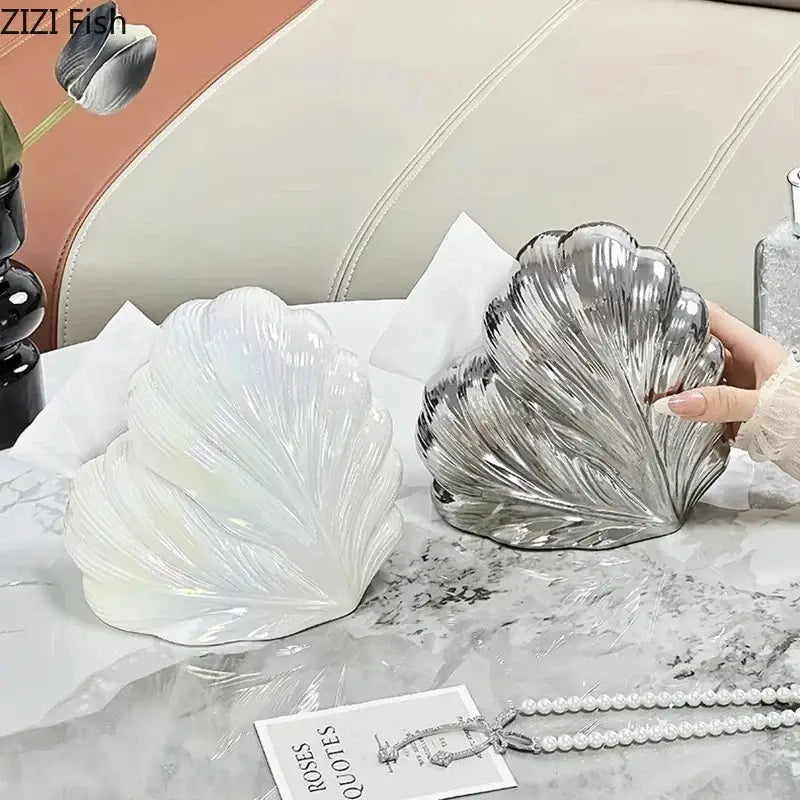 White Silver Ceramic Tissue Box