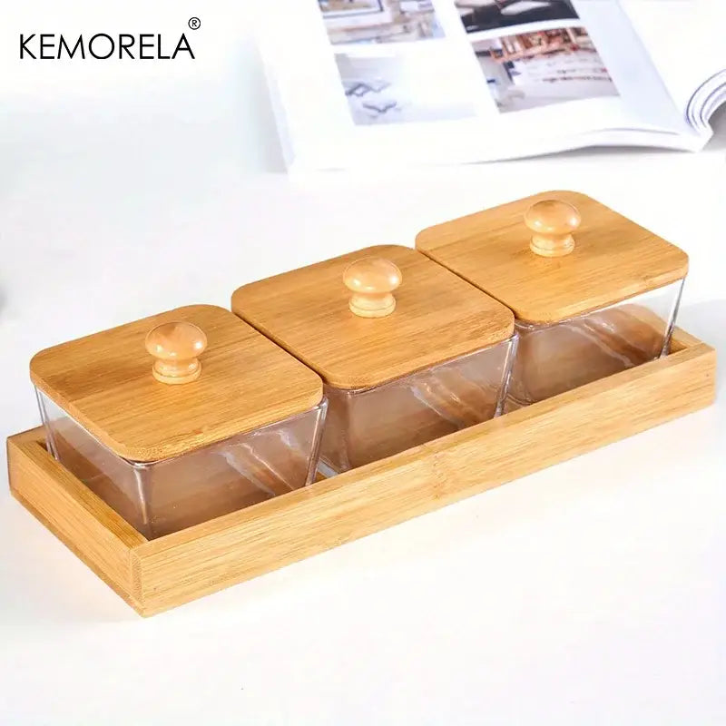 Glass Bamboo Lid Jars