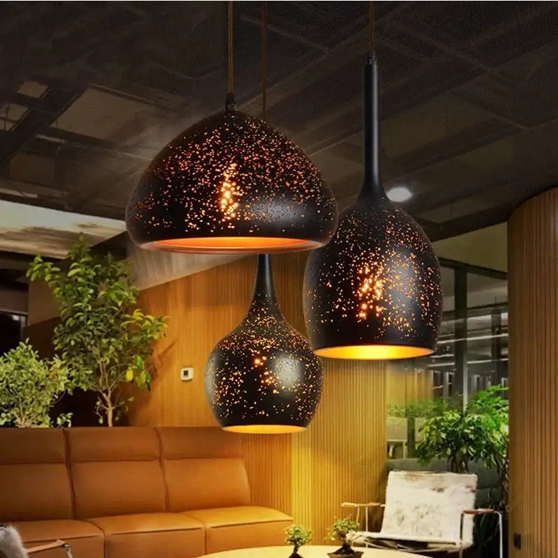 Black Gold Pendant Light Etched Iron Design