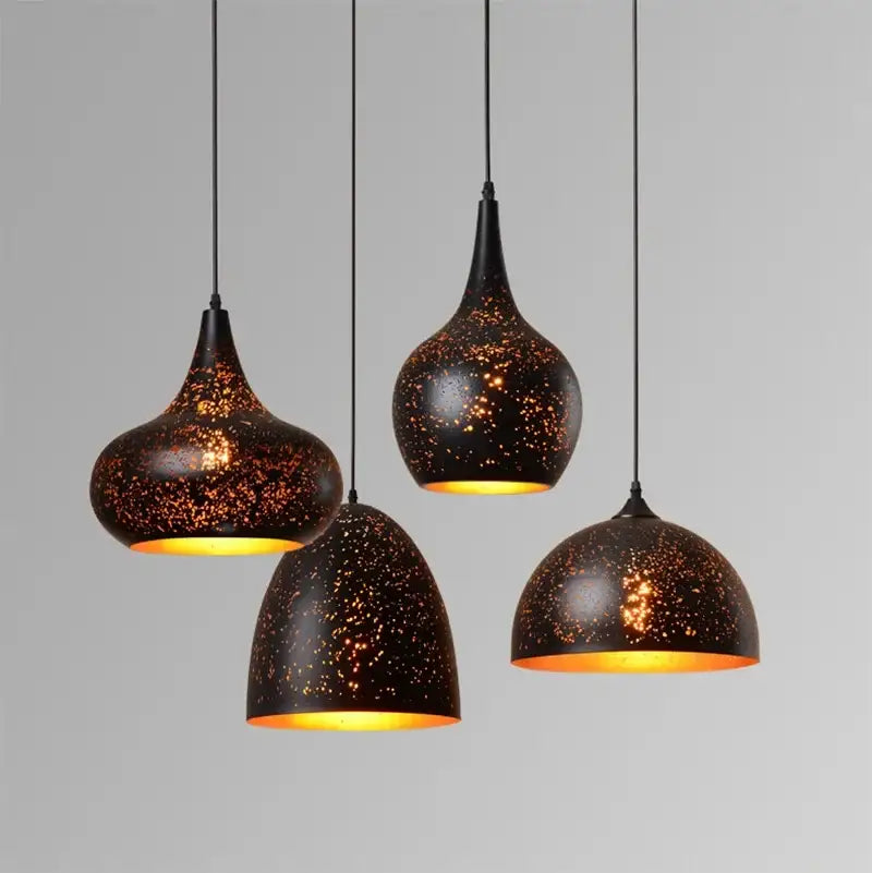 Black Gold Pendant Light Etched Iron Design