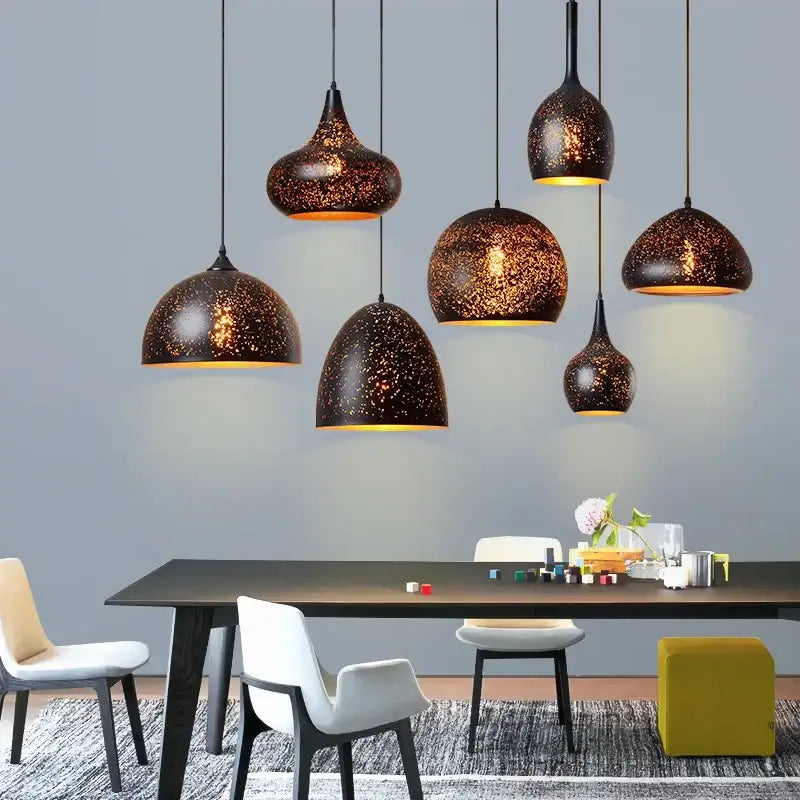Black Gold Pendant Light Etched Iron Design