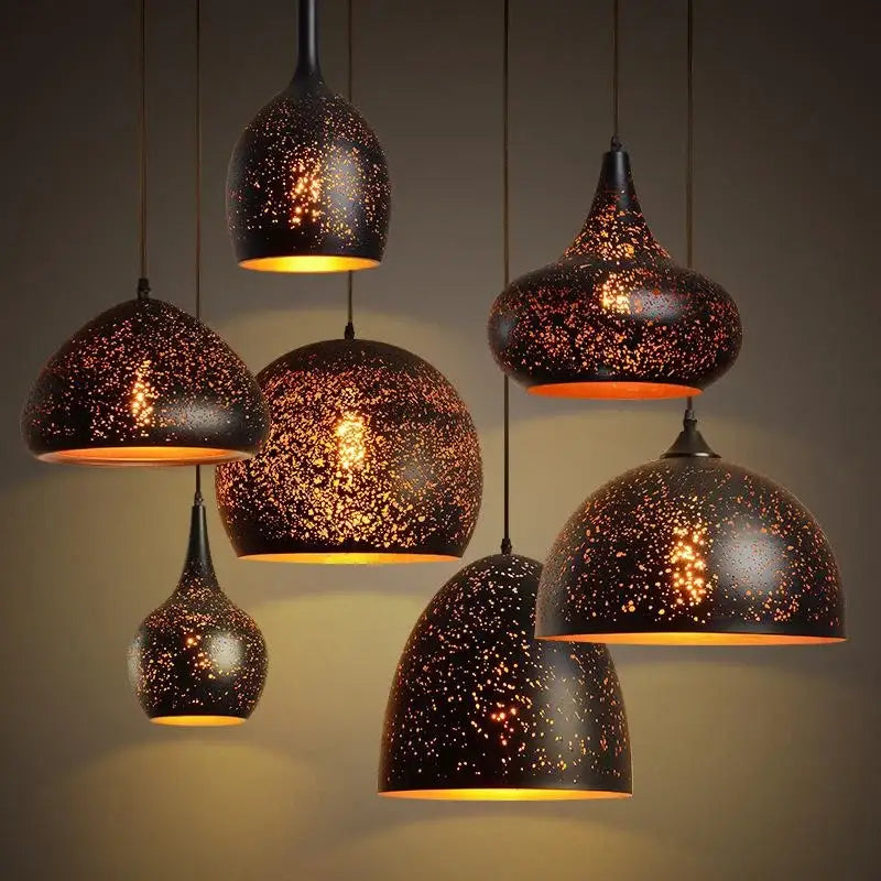 Black Gold Pendant Light Etched Iron Design