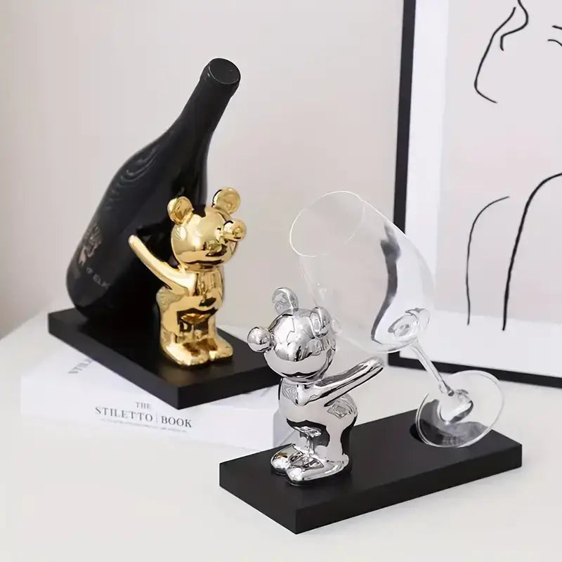 Gold Silver Bear Wine Rack