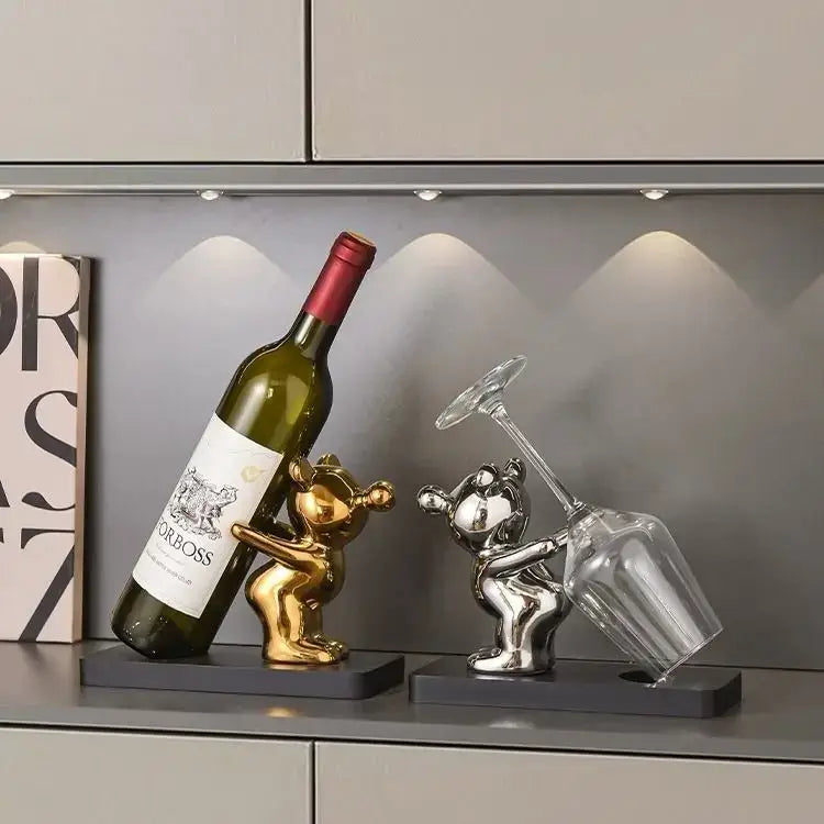 Gold Silver Bear Wine Rack