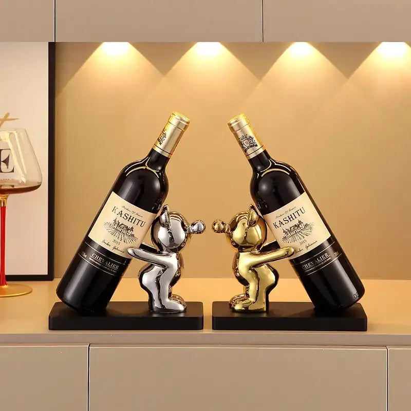 Gold Silver Bear Wine Rack