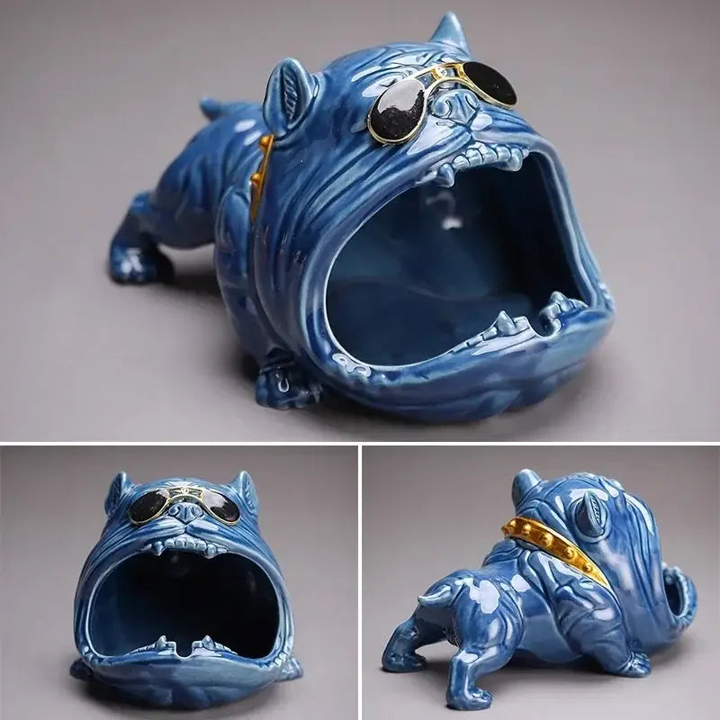 Silver Ceramic Bulldog Ashtray
