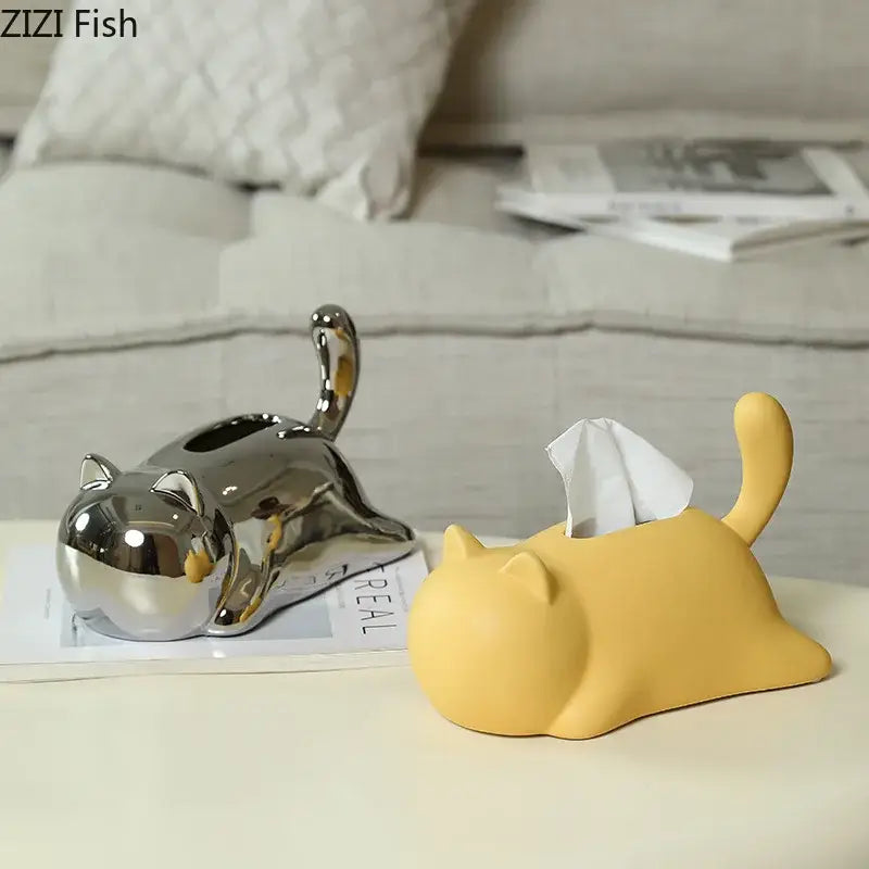 Yellow Cat Ceramic Tissue Box