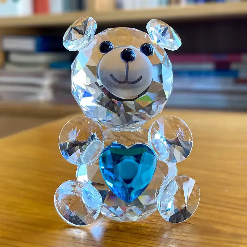 Crystal Bear Figurine Blue Heart
