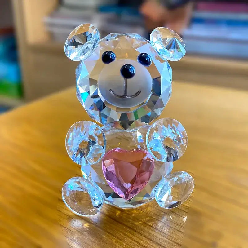 Crystal Bear Figurine Blue Heart