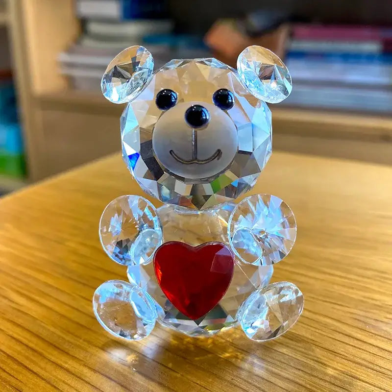 Crystal Bear Figurine Blue Heart