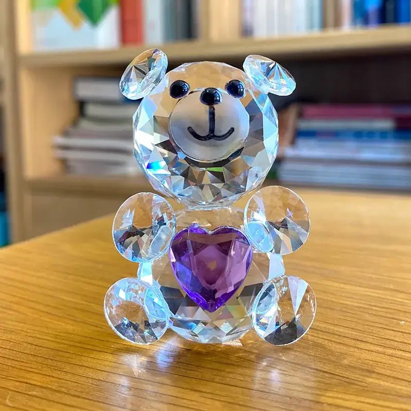 Crystal Bear Figurine Blue Heart