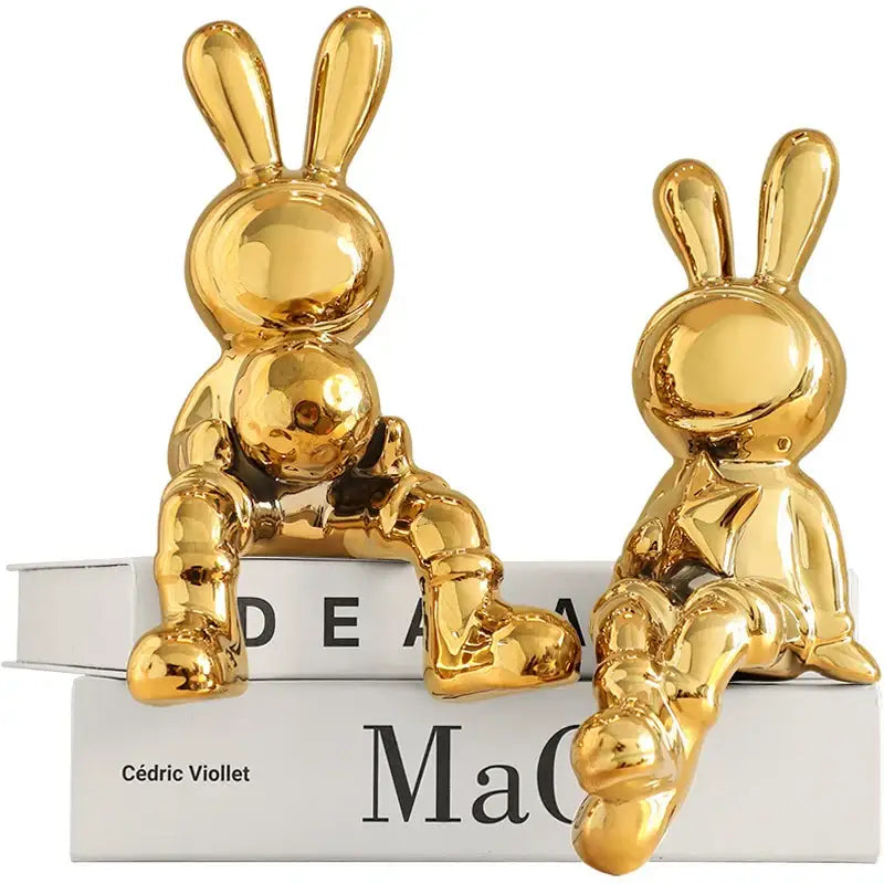 Gold Rabbit Sculpture Set