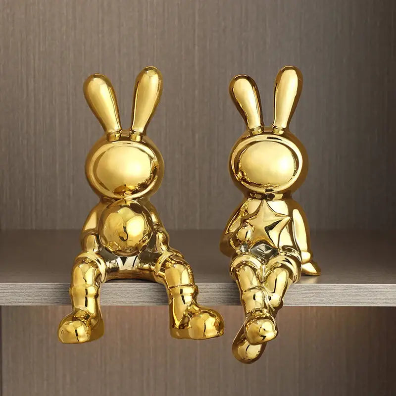 Gold Rabbit Sculpture Set