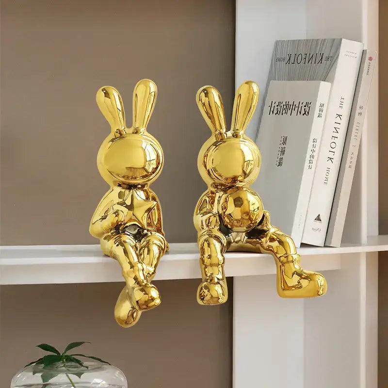 Gold Rabbit Sculpture Set
