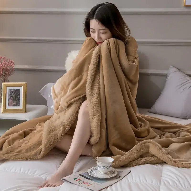 Tan Lambswool Fleece Blanket
