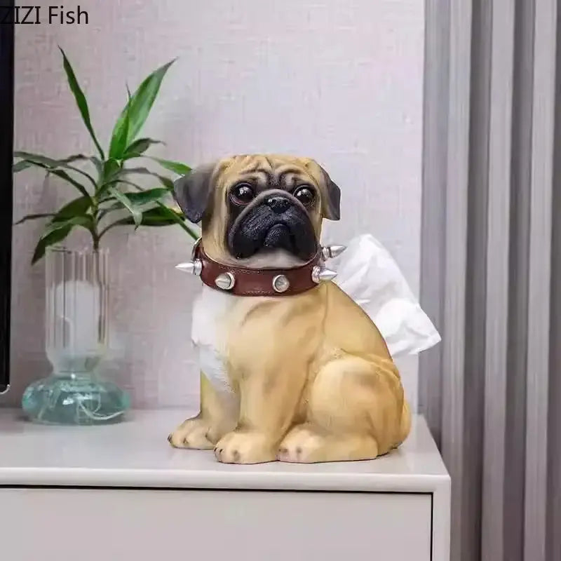 Tan Bulldog Resin Tissue Box