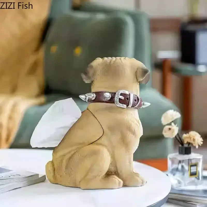 Tan Bulldog Resin Tissue Box