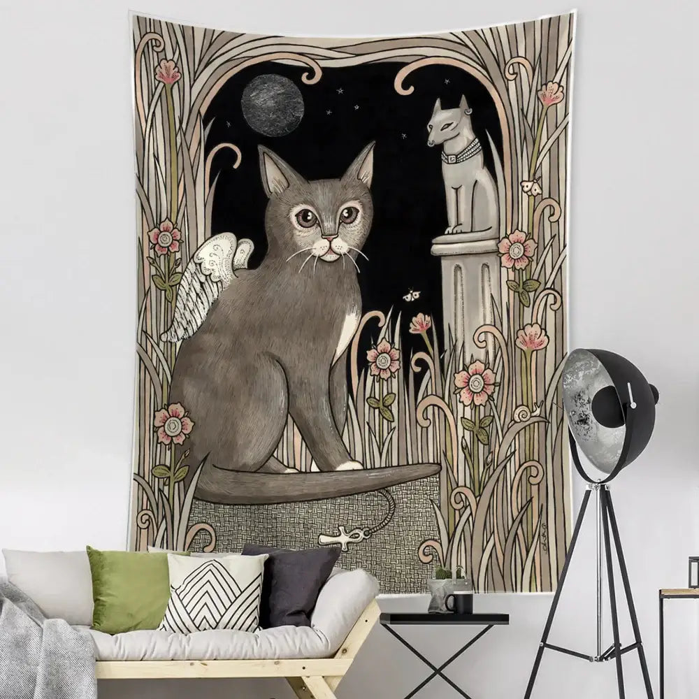 Teal Black Cat Tapestry