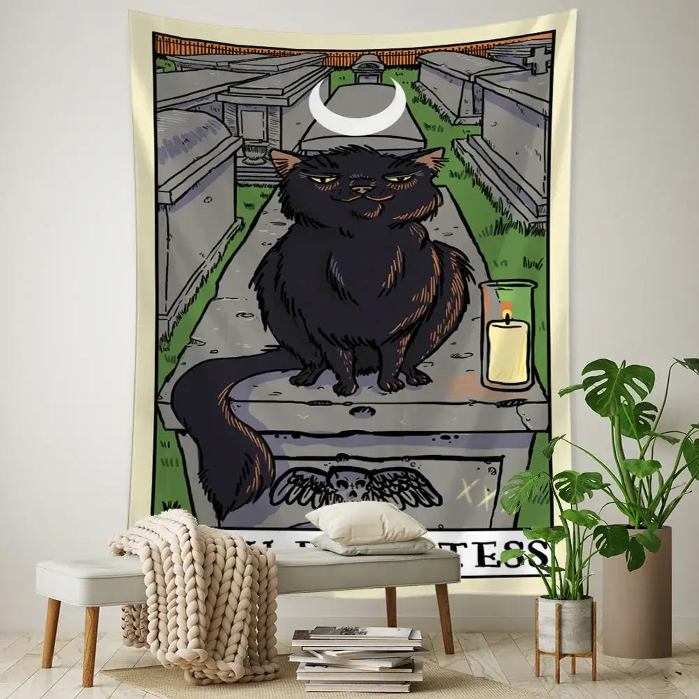 Teal Black Cat Tapestry