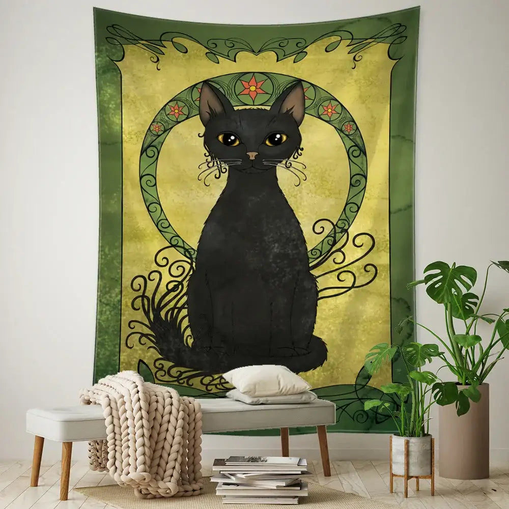 Teal Black Cat Tapestry