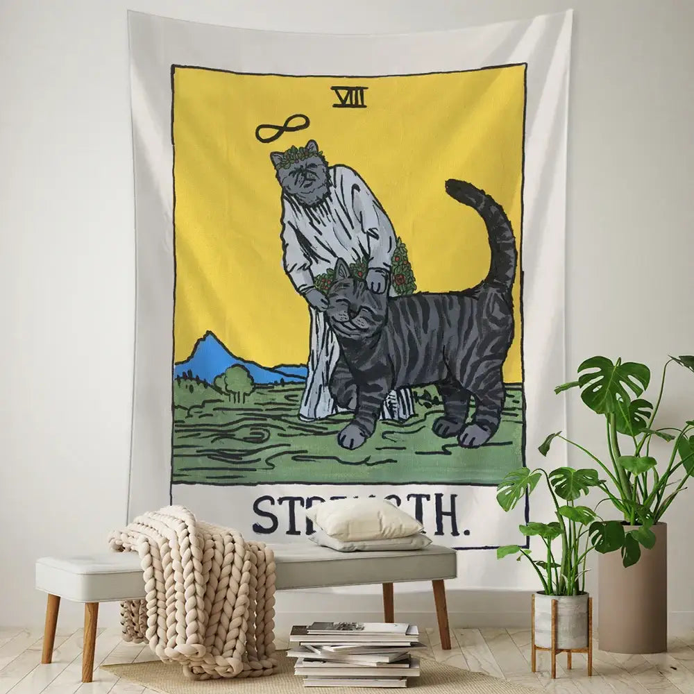 Teal Black Cat Tapestry