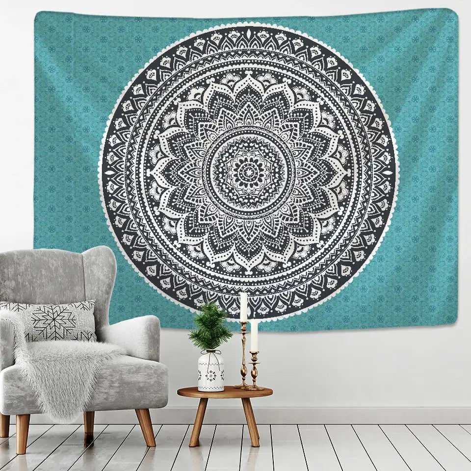 Teal Boho Mandala Tapestry