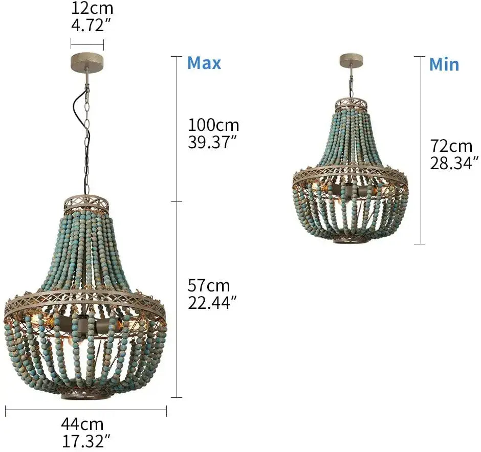 Teal Wood Beads Chandelier