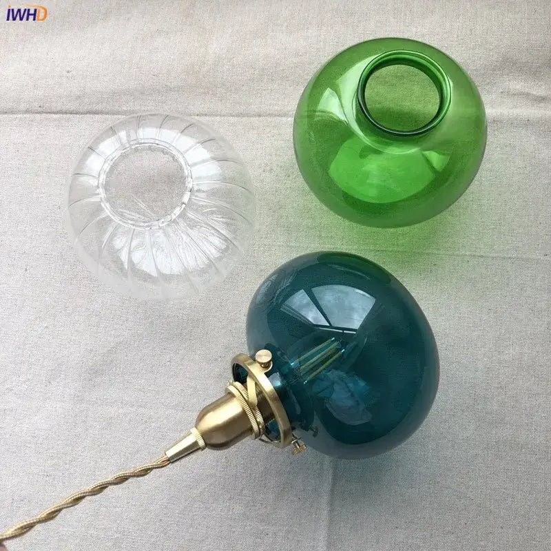 Teal Glass Pendant Light with Brass Hardware